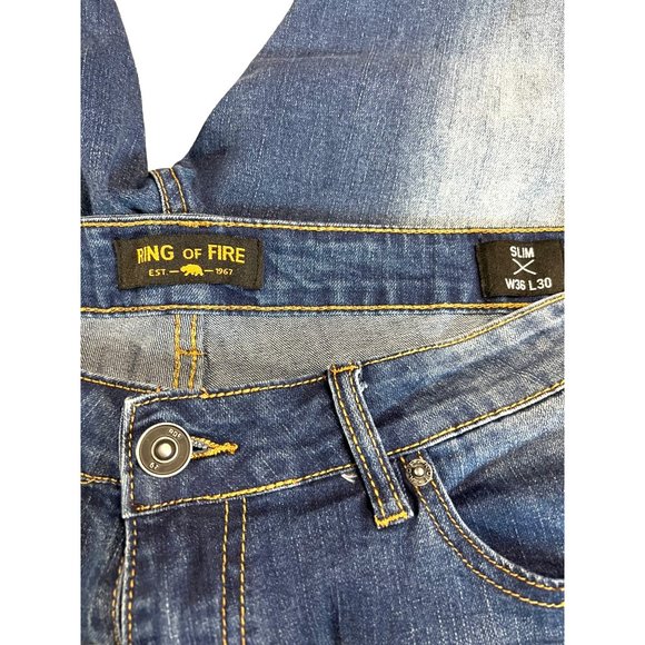 Ring Of Fire Jeans Womens Slim 36x30 Distressed Dark Wash - Picture 7 of 8